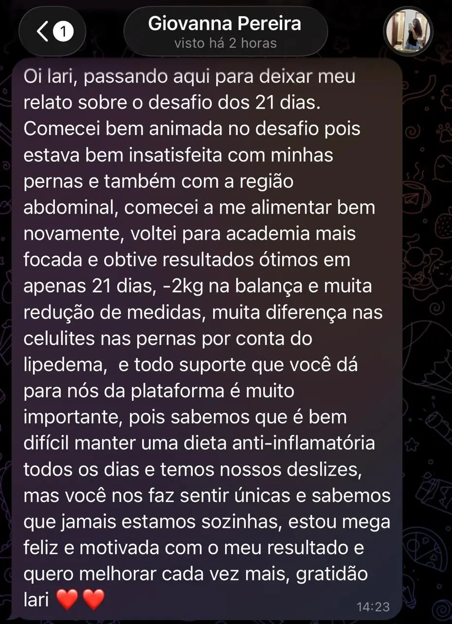 Antes e depois de aluna da Plataforma de Treinos Lari Fiuza